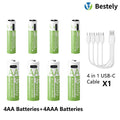 1.5V AA 13600mAh + AAA 6800mAh Rechargeable Lithium Battery Set with USB-C Fast Charging Type C Cable