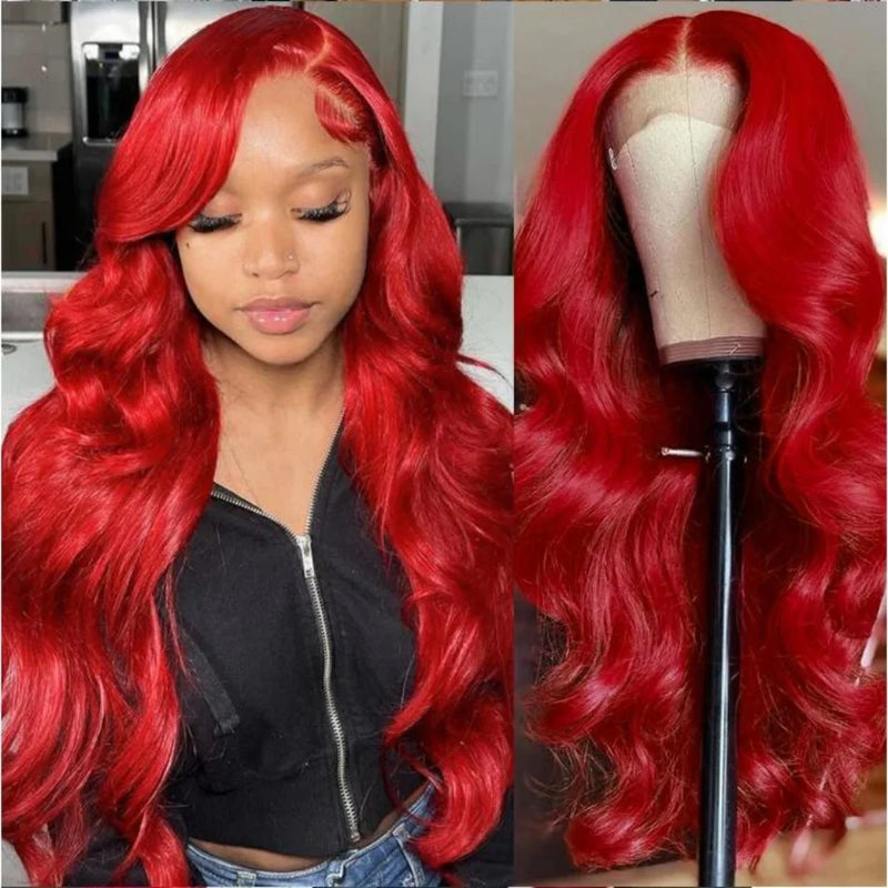 Hot Red Human Hiar Wigs 13x4 13x6 Lace Frontal Wig Body Wave Brazilian Colored Human Hair Wigs 30 36 Inch for Women  Pre plucked