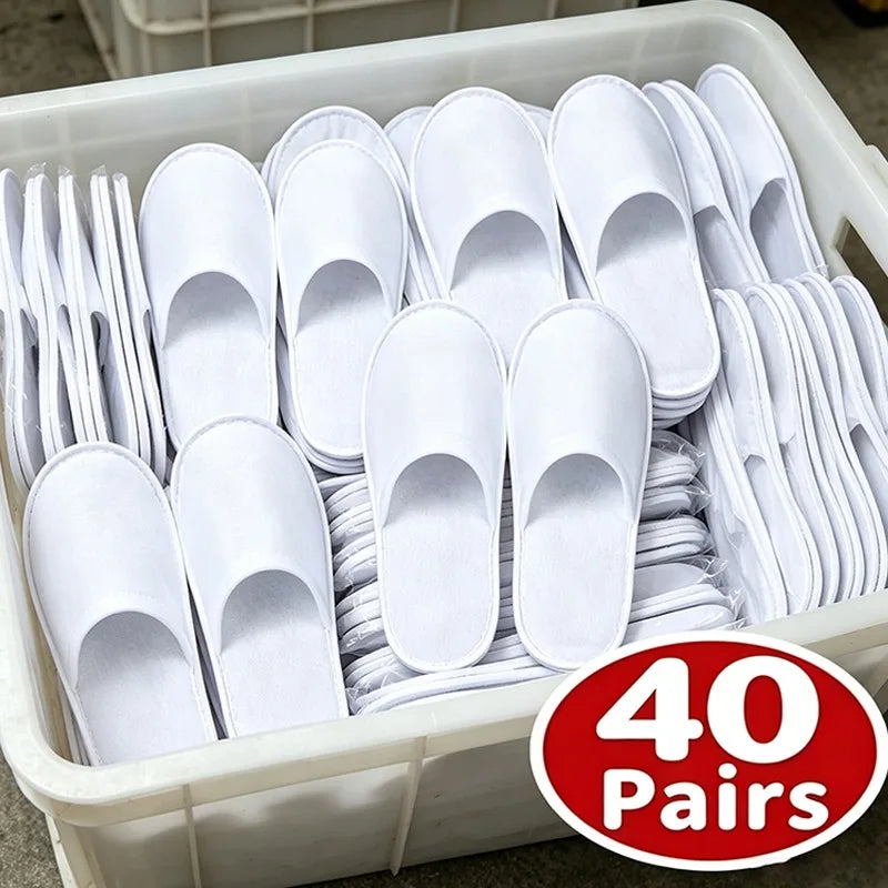 40pairs 2026 White Hotel Slipper Unisex Disposable Slippers for Home Guests Non-Slip Bathroom Spa Slippers Shoes for Men Women