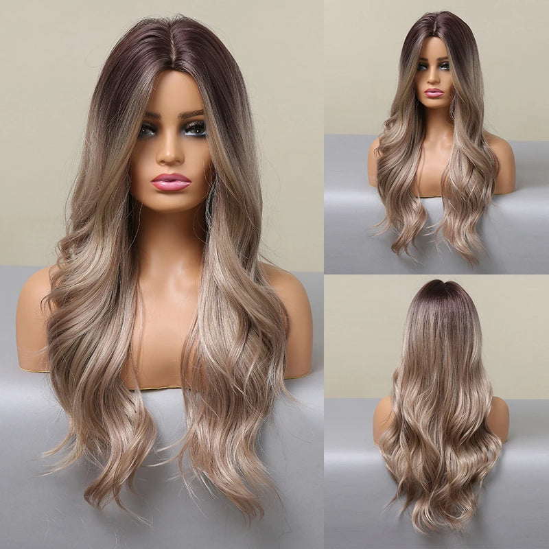Red Brown Copper Ginger Long Wavy Synthetic Hair Wigs for Black Women Body Wave Ombre Wig Cosplay Natural Heat Resistant Wig