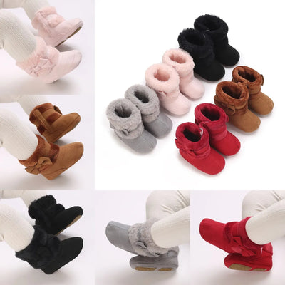 Winter Rubber Sole Baby Girls Boots Cute Bow Warm Plush | SAMAG