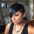 Human Hair Short Pixie Cut Wig Layered Pixie Cut Wig Pixie Cut With Long Side Bangs Full Machine Made Cap For Black Women