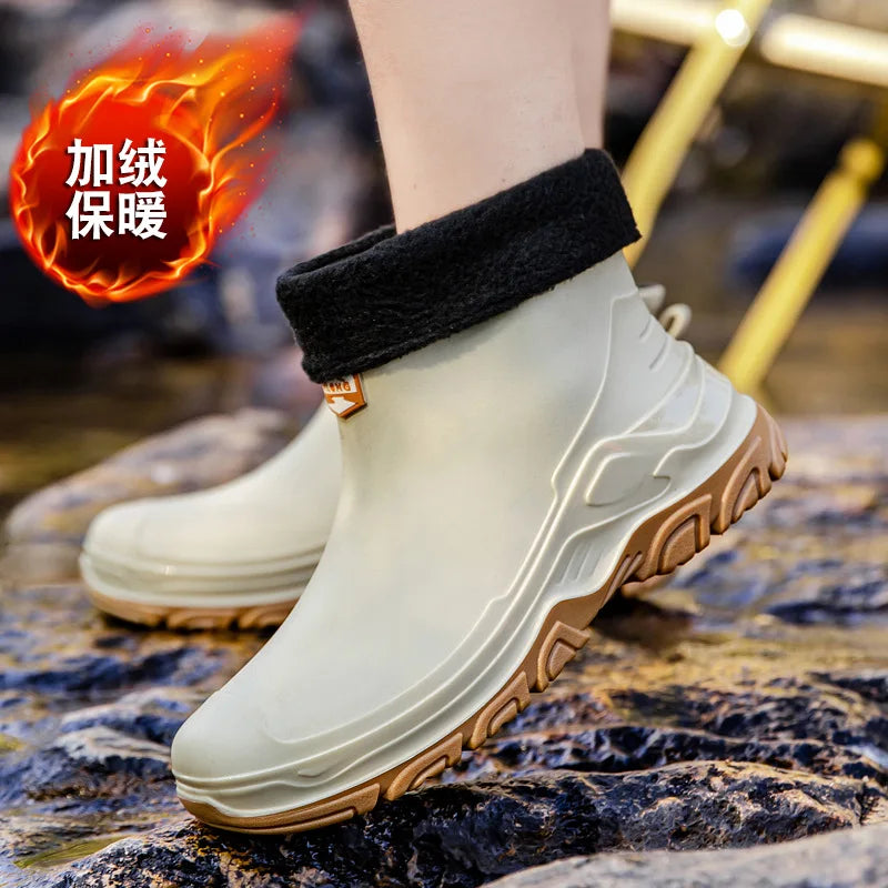 Short Rain Boots Men Fashionable New Rain Boots Work Fishing Waterproof Water Shoes Outdoor Non-slip Rubber Shoes Wear-resistant