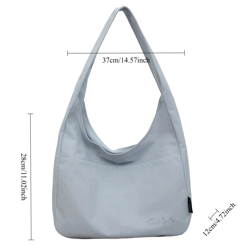 Korean Style Canvas Handbag for Women Large Capacity Lightweight Shoulder Underarm Bag Casual Multi-pocket Tote Commute Bag