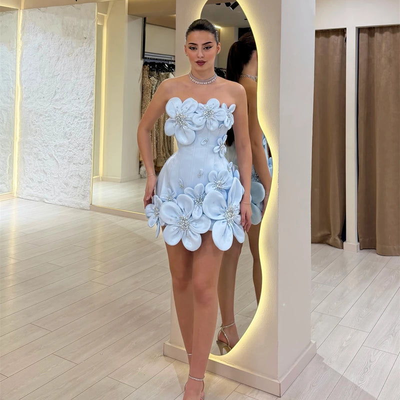 FATAPAESE 3D Flowers Corset Short Evening Dresses Luxury | SAMAG