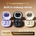 Bluetooth Headphones with Makeup Mirror Case, 48H Audífonos AI Noise Reduction, Open-Ear Earphones for Sports & Sleep