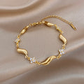 Fashion Gold Plated Stainless Steel Bracelet for Women Chic Wave Zircon Flower Wristband Bracelets Party Jewelry Gifts