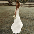 Customized Simple Mermaid White Wedding Dresses Spaghetti - View 2 | SAMAG