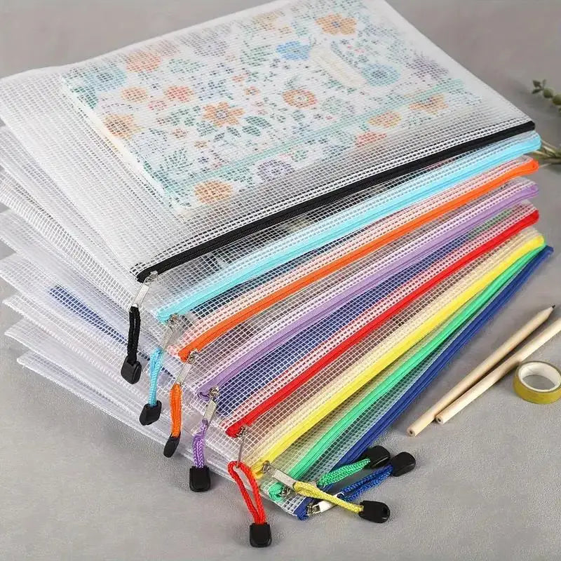 5-24pcs Mesh Zipper Bags Puzzle Bags With Zipper For Classrooms, A4 Chessboard Game Storage And School Office Supplies