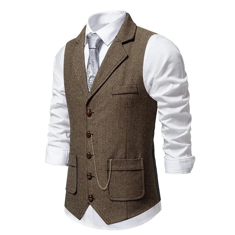 Men's Suit Vest Fashion Turn-Down Collar Pockets Suit Vests England Style Smart Casual Vintage Gentleman Leisure Party Waistcoat