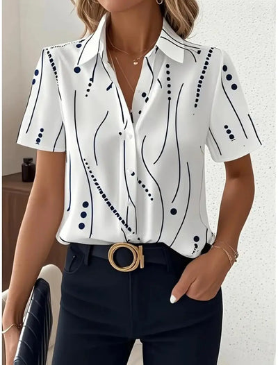 Summer Women's simple Dot Line Pattern Shirt Lapel Collar | SAMAG