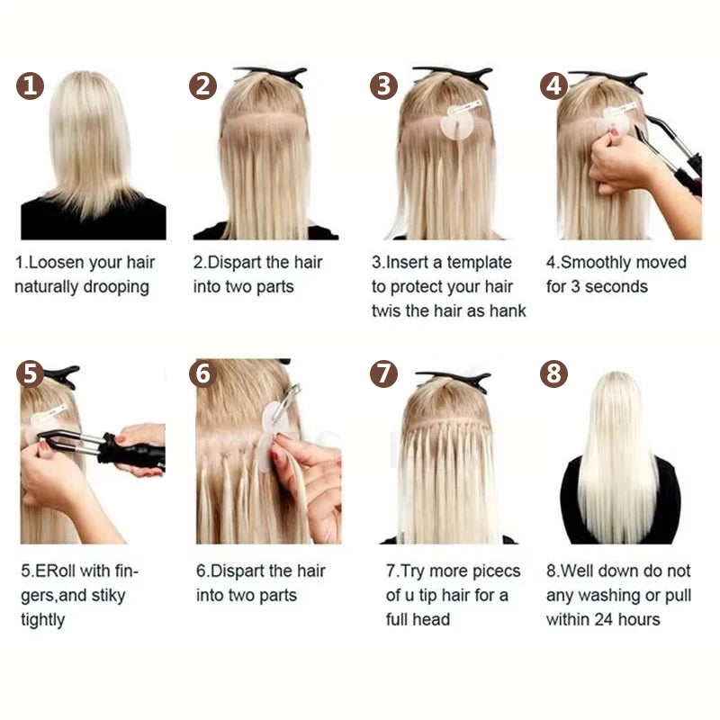 U Tip Fusion Hair Extensions Blonde Natural Real Human Hair Extensions 1.5cm Keratin Hair Capsules 50pcs 30g 40g 50g 12-24inch