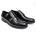 Men's Leather Loafers Double Buckle Monk Strap Handmade Dress Shoes Wingtip Pointed Toe Brogue Wedding Office Business Shoes