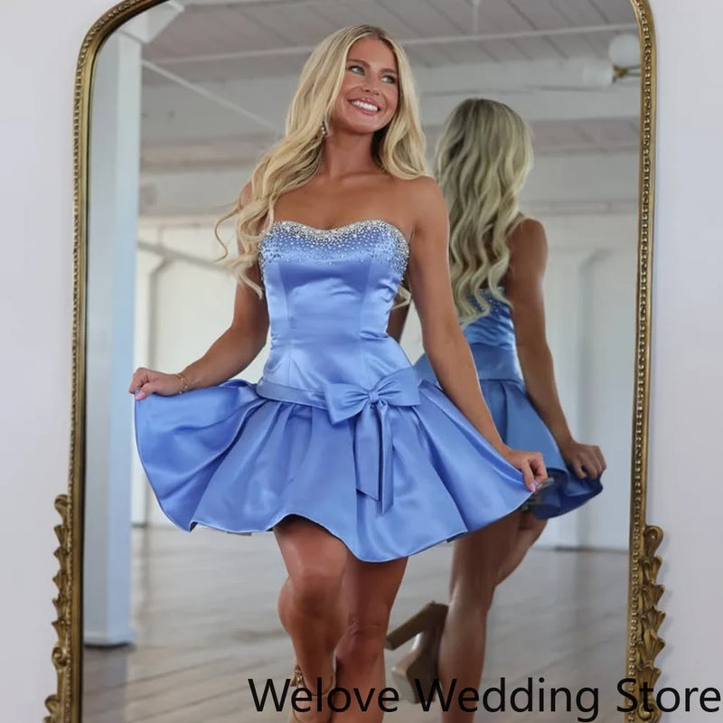 Satin Short Homecoming Dress Strapless Sweetheart Neck | SAMAG
