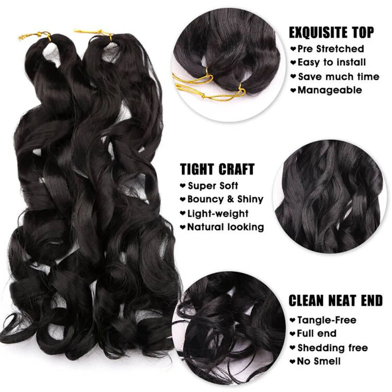 French Curly Crochet Braiding Hair Synthetic Loose Wave Ombre Braids Hair for Women  Spiral Curls Pre Stretched Hair Extensions