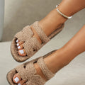 Autumn and Winter Women's Home Slippers, Soft-Soled Warm Slippers, Round-Toe Open-Toe Outdoor Fashion Fur Slippers, Home Slippers with Widened Straps, Soft and Skin-Friendly Faux Fur Slippers, Adjustable Sandals | Cork Soles
