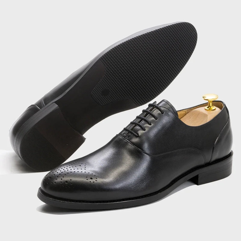 Men's Classic Italian Style Genuine Leather Oxfords Dress Shoes Lace-Up Black/Brown Business Office Wedding Formal Footwear