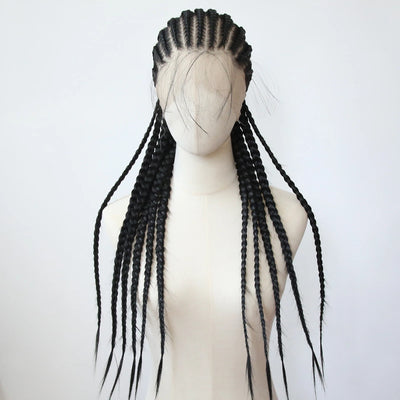 Black Braided Wigs Synthetic Full Lace Wig Glueless Full Lace Synthetic Wig Heat Resistant Fiber Wig for Women Daily Wear