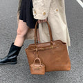 LEFTSIDE Big PU Leather Short Handle Shoulder Bag for Women 2025 Winter Luxury Tote Bag Lady Designer Retro Handbags and Purses