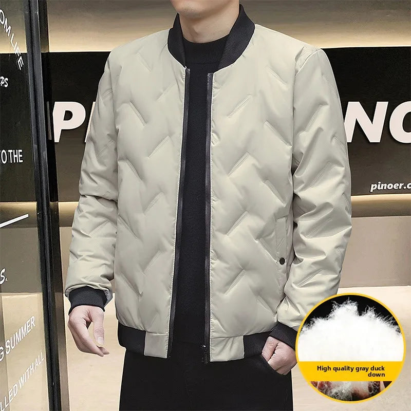 Men's Baseball Collar Mountaineering Down Jacket New Lightweight Gray Duck Down Jacket Men Warm Parkas Winter Cotton-padded Coat