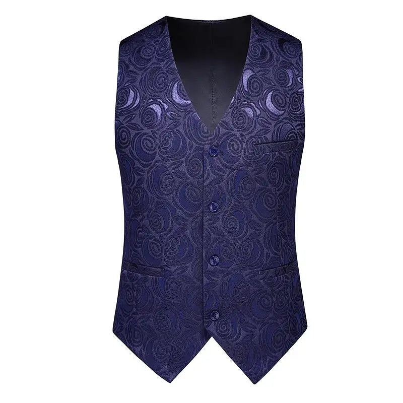 2026 Men's White Rose Sleeveless Waistcoat, Single-breasted V-neck Business Vest, Wedding Party Men Vests Blue Red Black