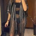 Sexy Cover Up Fringe Women Tassel Mesh Sheer Shiny Knitted Tunic Beach Cover-ups Beach Dress Beach Wear Beachwear Female
