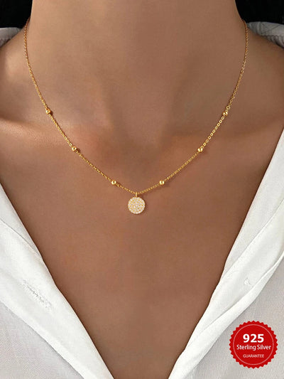 925 Sterling Silver Fashion Shiny Round Beads Halo Zircon Necklace For Women Engagement Wedding Fine Jewelry | SAMAG
