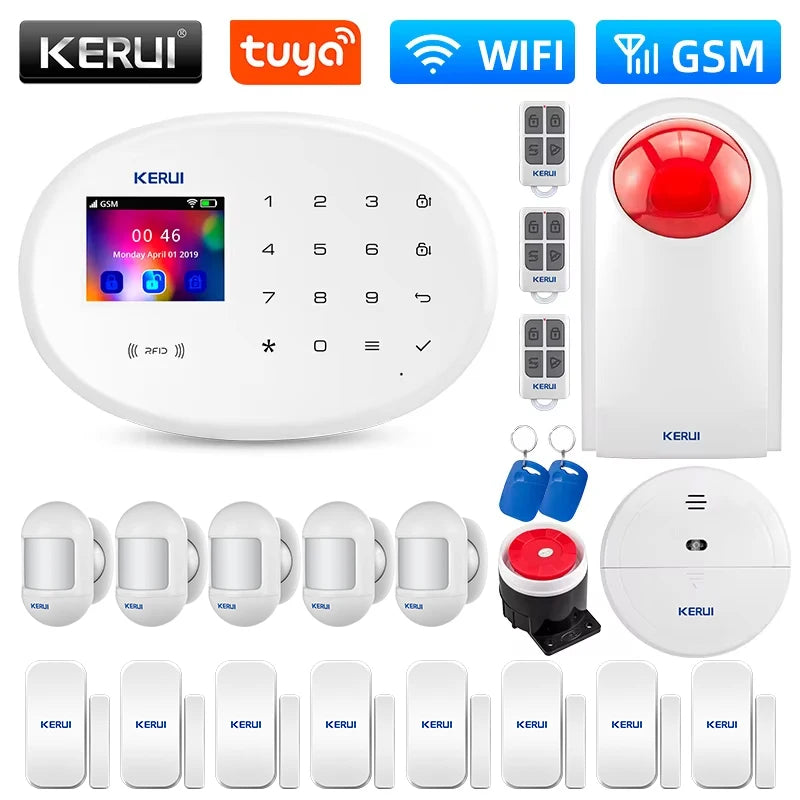 KERUI WIFI GSM Alarm System Kit W202 Home Security Protection Tuya Smart Support Alexa with Motion Detector Door Opening Sensor