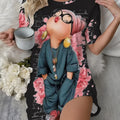 Cute Cartoon Printed Crew Neck Short Sleeve Night Dress | SAMAG