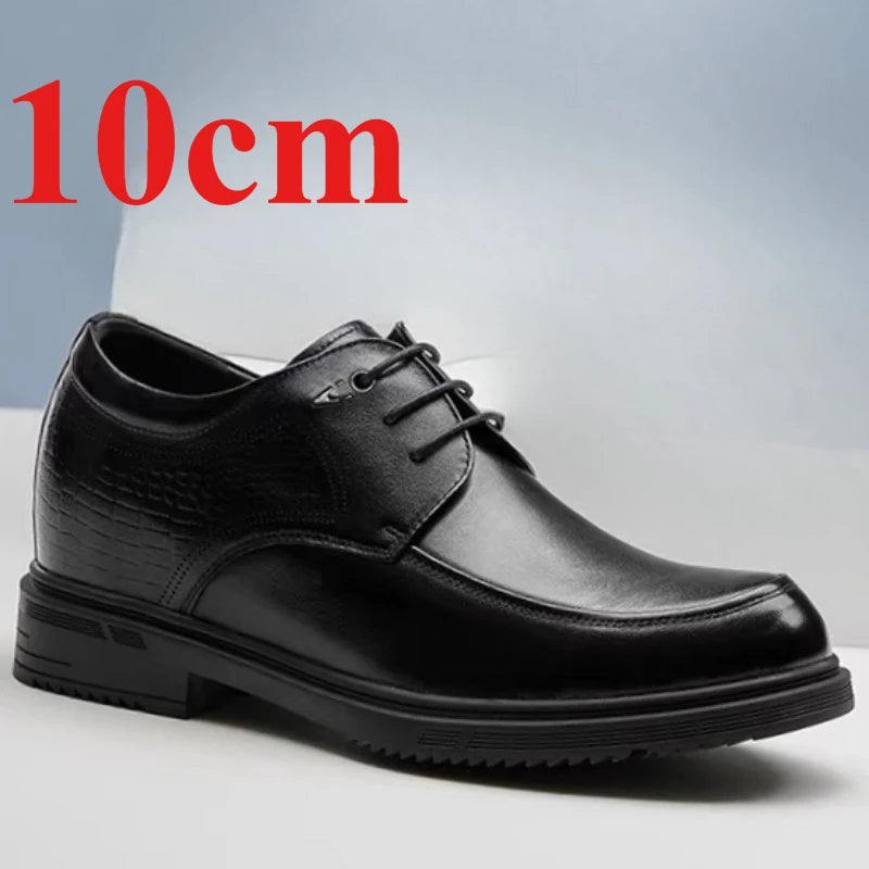 Men's Dress Shoes for 10cm Elevator Genuine Leather Breathable Cowhide Handsewn Height Increasing Shoe Groom Wedding Derby Shoes