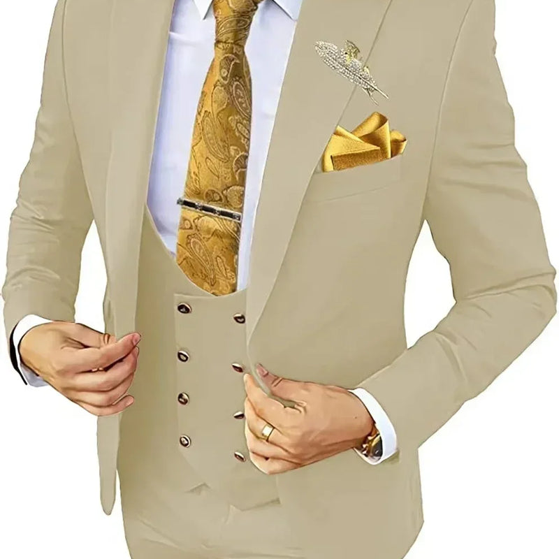 Elegant Male Suit 3 Pieces Blazer Vest And Pants Set Peak Lapel Tuxedo Suits For Men Ceremony Wedding Dresses Business Prom