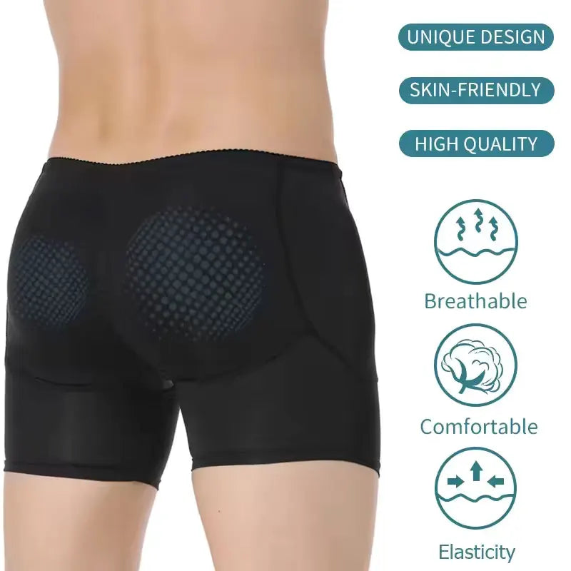 Men 4 Removable Padded Boxer Sexy Shapewear Hip Enhancer Breathable Butt Lifter Booty Padded Underwear Short Panties Tummy Control Body Shaper