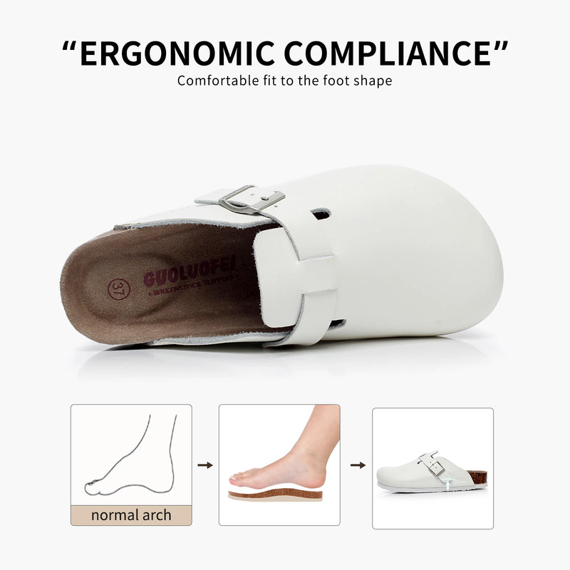 PU Leather Birken Mules Cork Footbed Potato Shoes Comfort Slip on Sandals with Arch Support Black White Brown With Arch Support