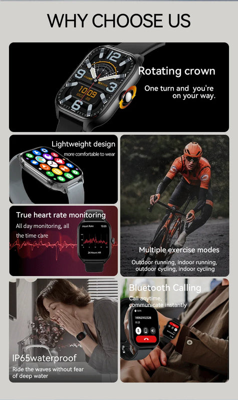 LAXASFIT 2025 New Women's Smart Watch 2.01 Full Touchscreen Bluetooth Call Heart Rate Monitor Sports Men's Smartwatch