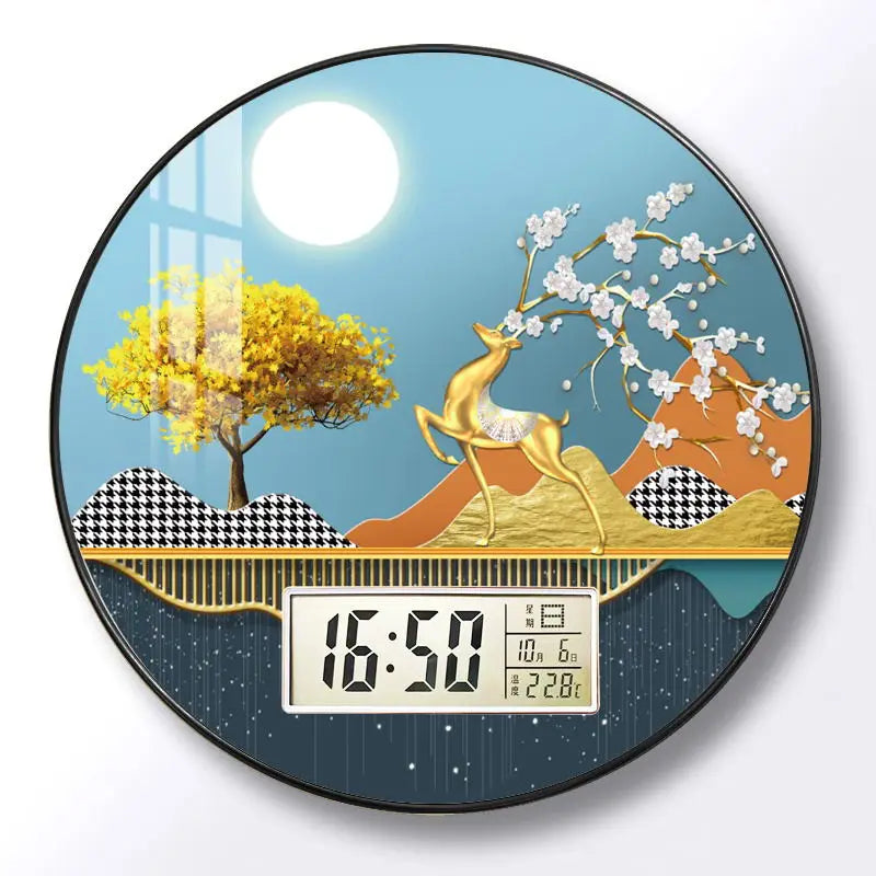 Modern wall clock for living room, home use, creative, silent, drill-free wall-mounted decorative painting electronic clock