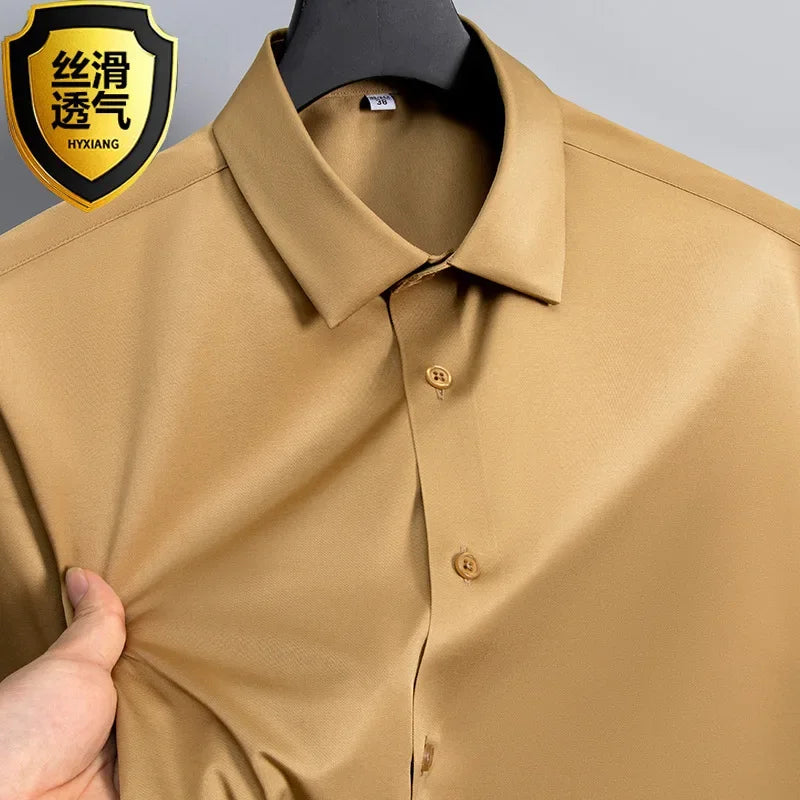 Summer shirt, men's white glossy non ironing wrinkle | SAMAG