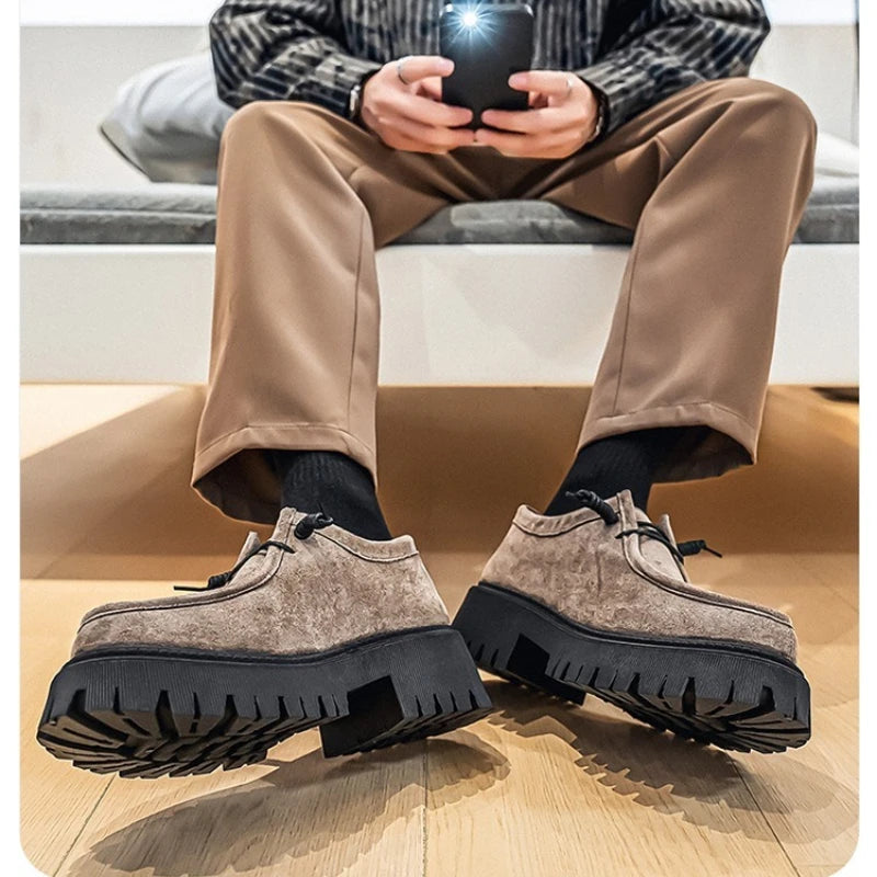 Men's Shoes New Style High-heel Thick-soled Loafers, Durable and Retro Casual Shoes, Everyday Street Trend Sneakers