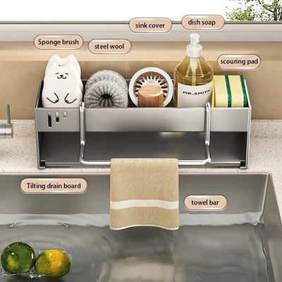 Kitchen Stainless Steel Sponge Rack Household Sink Rag Drain Shelf Multi - functional Scouring Pad Ball Storage | SAMAG