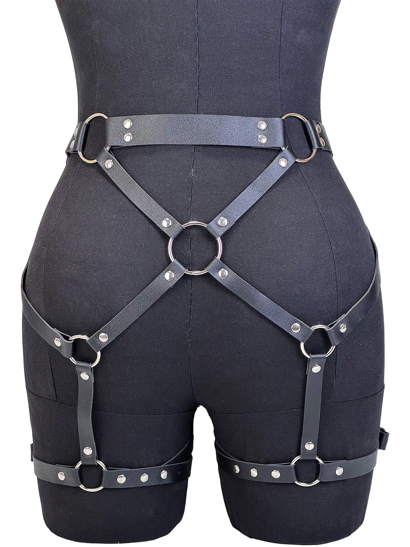 Fashion Women Faux Leather Body Harness Belt Suspenders Garter Belt, Leg Harness Goth Clothing Rave Outfit Accessory
