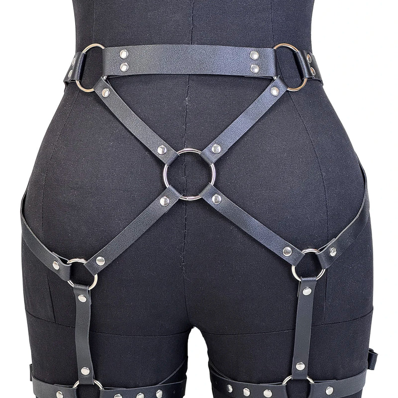 Fashion Women Faux Leather Body Harness Belt Suspenders Garter Leg Goth Clothing Rave Outfit Accessory - Visuel 6 | SAMAG