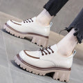 Fashionable Thick Soled High Rise Loafers with Thick Heels Shoes for Women 2024 Autumn Winter New Lace-up Women's Boot