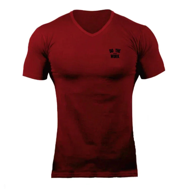 Summer Men Gym Bodybuilding Casual Short Sleeve Compression V-neck  Cotton Breathable Basketball Training  Pumping iron T-shirts