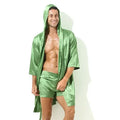 Men Bathrobe Pajamas Nightgown Hooded Loose Satin Silk Sleepwear Cardigan Gown Bath Robe Nightwear Male Sleep Bottoms Home Robes