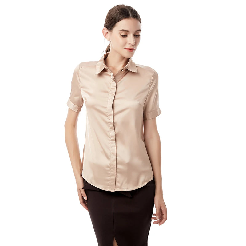 Simulation Silk Shirt Women's Short Sleeve New Wild - View 3 | SAMAG