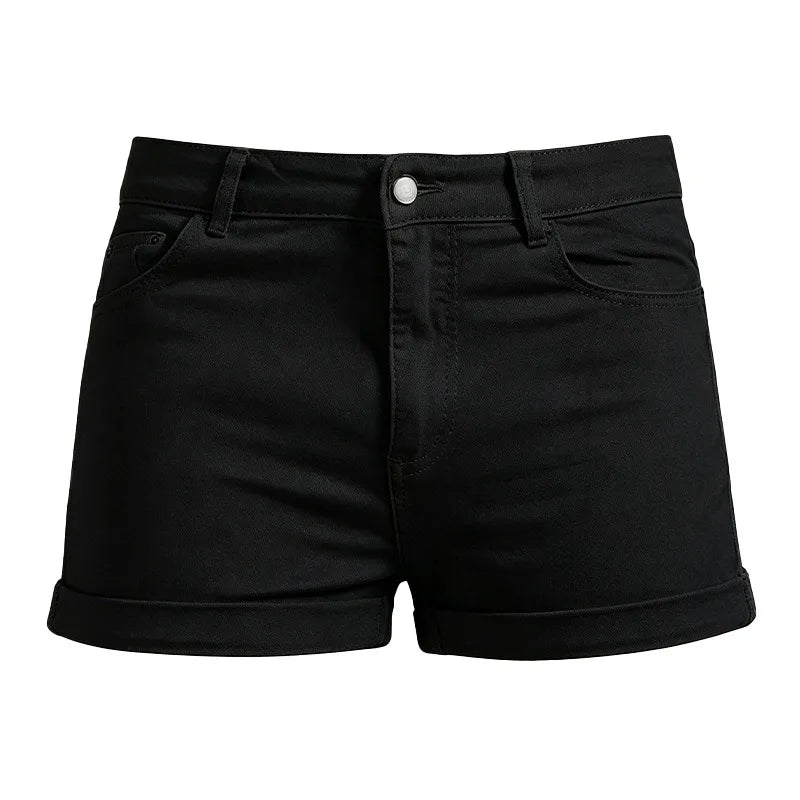 Men's Sexy Slim Fit White Denim Shorts, Rolled Cuff | SAMAG