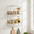 Wall - Mounted Storage Rack Two - Tier Shelf with Wooden Boards Open Stainless Steel Furniture Metal Frame - View 6 | SAMAG