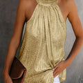 Women Gold Blouse 2025 New Fashion High Neck Sleeveless Hatler Tank Top Vest Summer Casual Loose Blouse Shirt Tee