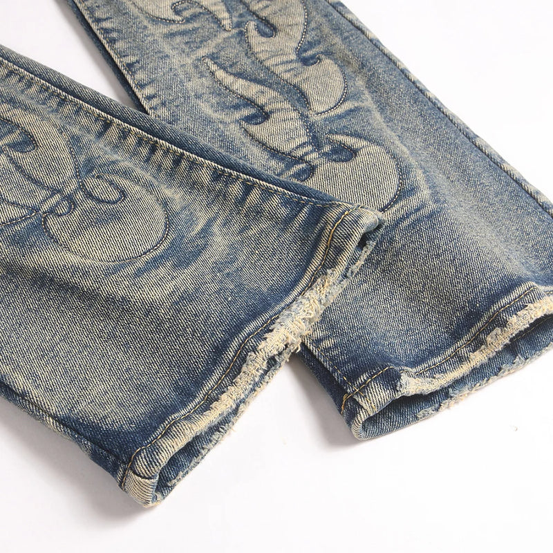 Men's Vintage Bootcut Denim Jeans Streetwear Embossed | SAMAG