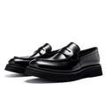 New Mens Glossy Genuine Leather Loafers British Style Thick Sole Slip on Business Casual Shoes for Summer