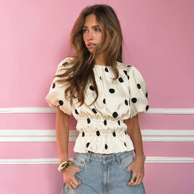 Women Spring Summer New Fashion Slim Fit Polka Dot Blouse | SAMAG